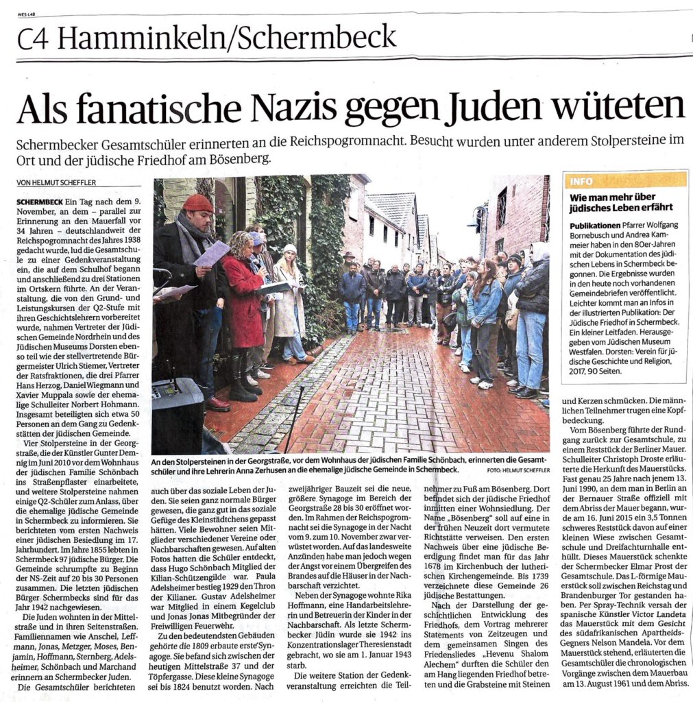 Schermbecker Gesamtschüler erinnern an die Reichspogromnacht